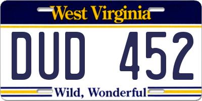 WV license plate DUD452