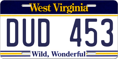 WV license plate DUD453