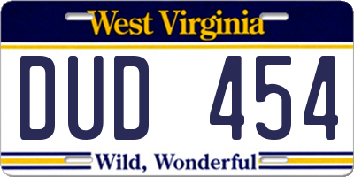 WV license plate DUD454