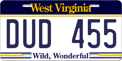 WV license plate DUD455