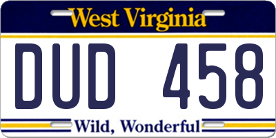 WV license plate DUD458