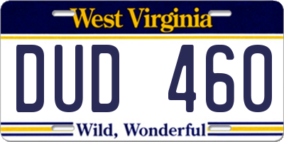WV license plate DUD460