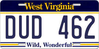 WV license plate DUD462