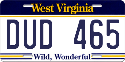 WV license plate DUD465