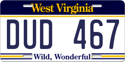 WV license plate DUD467