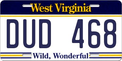 WV license plate DUD468