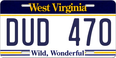 WV license plate DUD470