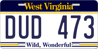 WV license plate DUD473