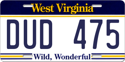 WV license plate DUD475