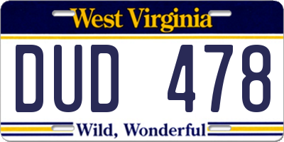 WV license plate DUD478