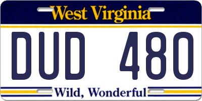 WV license plate DUD480