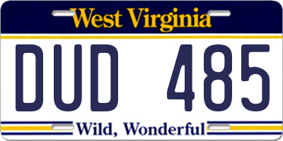 WV license plate DUD485