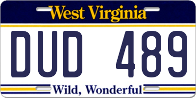 WV license plate DUD489