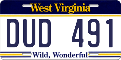 WV license plate DUD491