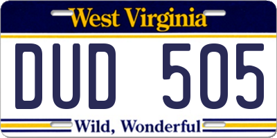 WV license plate DUD505