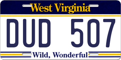 WV license plate DUD507