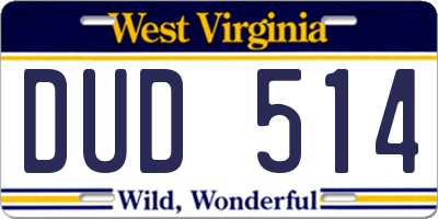 WV license plate DUD514