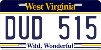 WV license plate DUD515