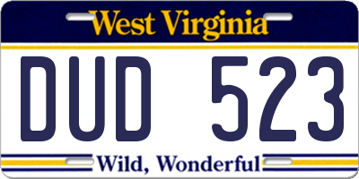 WV license plate DUD523