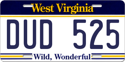 WV license plate DUD525