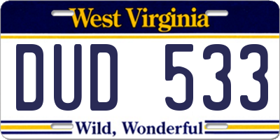 WV license plate DUD533