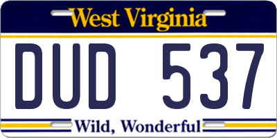 WV license plate DUD537