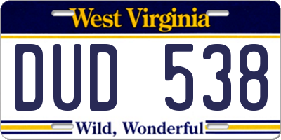 WV license plate DUD538