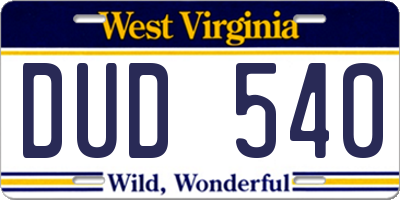 WV license plate DUD540