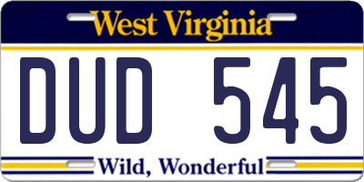 WV license plate DUD545