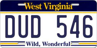 WV license plate DUD546