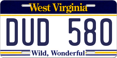 WV license plate DUD580