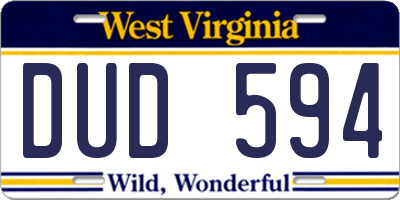 WV license plate DUD594