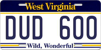 WV license plate DUD600
