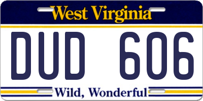 WV license plate DUD606