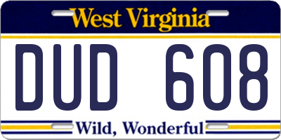 WV license plate DUD608