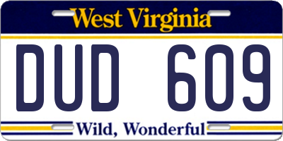 WV license plate DUD609
