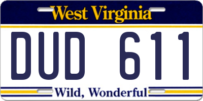 WV license plate DUD611