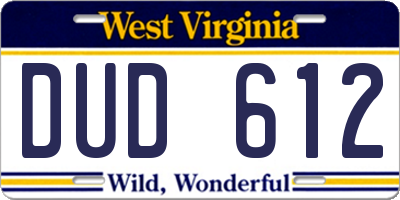 WV license plate DUD612