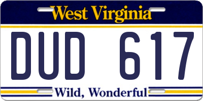 WV license plate DUD617