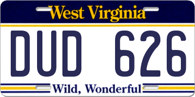 WV license plate DUD626