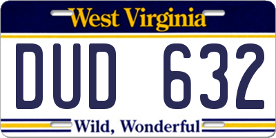 WV license plate DUD632