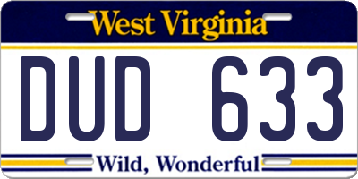 WV license plate DUD633