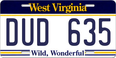 WV license plate DUD635