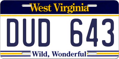 WV license plate DUD643