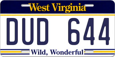WV license plate DUD644