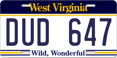 WV license plate DUD647