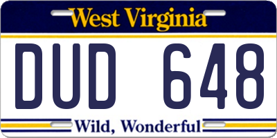 WV license plate DUD648