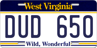 WV license plate DUD650