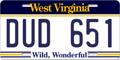 WV license plate DUD651