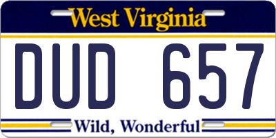 WV license plate DUD657
